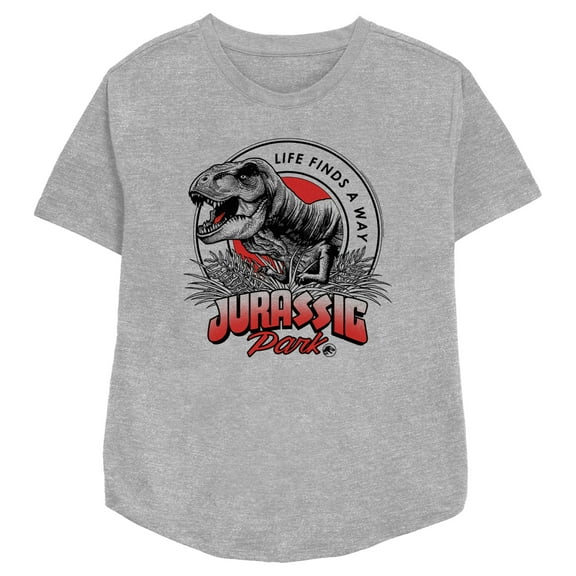 Women's Jurassic Park T. Rex Life Finds a Way  Graphic Tee Athletic Heather X Large