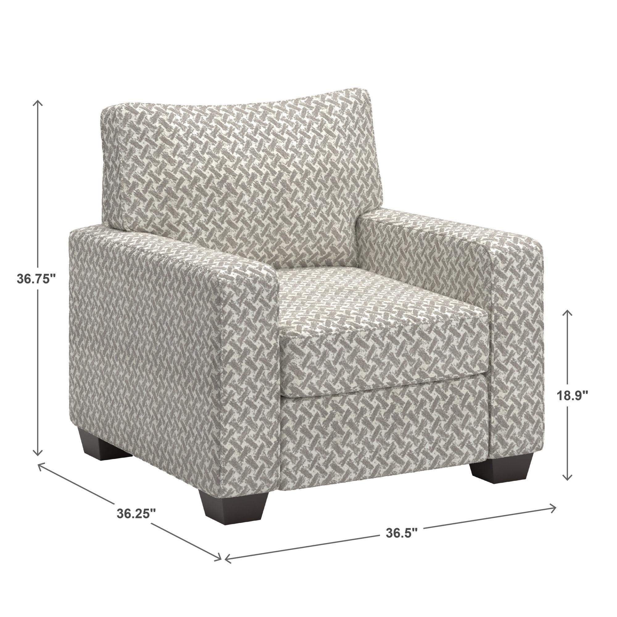 Weston Home Svolvar Modern Fabric Upholstered Square Arm Accent Chair, White/Gray Herringbone Pattern Fabric