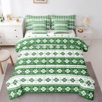 Manfei Merry Xmas 7-Piece Bedding Comforter Set,Retro Geometric Floral King Bedding Sets,Green White Bed Sheets For Kids,Ultra Soft Home Decor Reversible