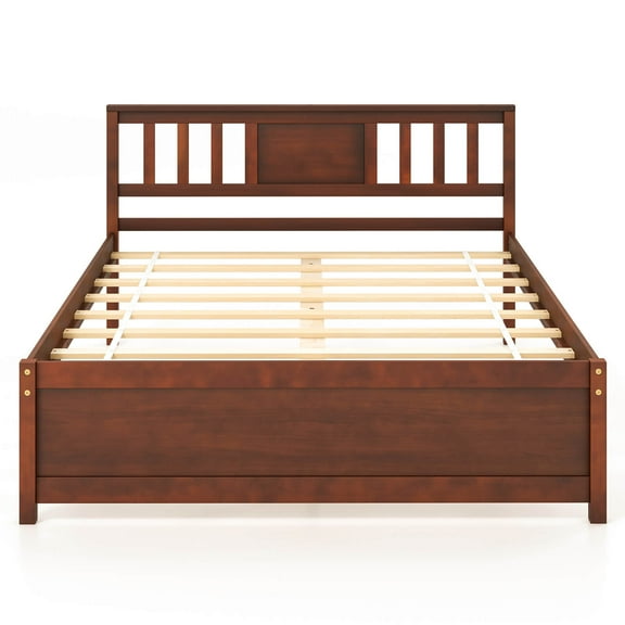 Infans Full Size Bed Frame with Headboard Wood Slat Support No Box Spring Needed