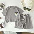 thumbnail image 2 of Leey-World Boys Pajama Shorts Set Soft Short Sleeve Tops and Shorts Summer PJs Summer Pajamas Soft Cute Set for 2t 3t 4t 5t 6t 7t Summer Pjs Kids(120,Grey), 2 of 5