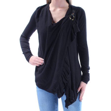 Inc Inc Womens Black Ruffled Draped Long Sleeve Cowl Neck Wrap
