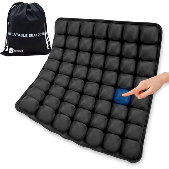 56 3D Air Cell Seat n, Inflatable Travel Seat n for Airplane,Office Chair, Wheelchair, Cars, Home Living, Comfortable Pressure Relief Tailbone Pain Relief (Black, 16"x18")