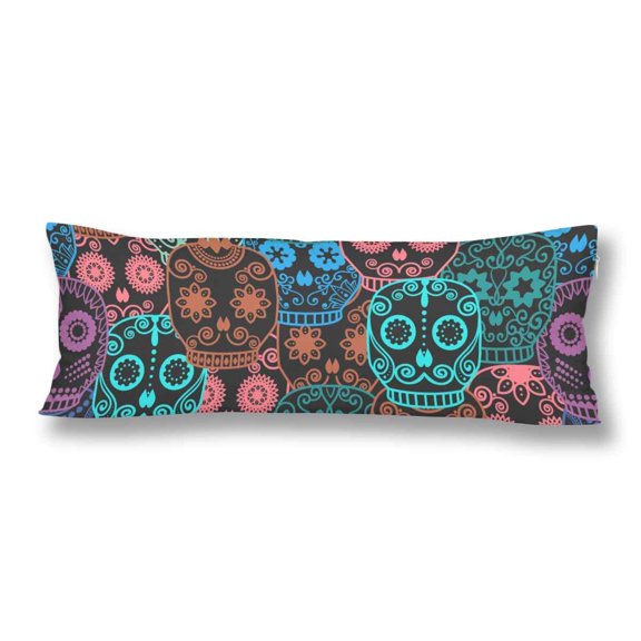 ABPHOTO Sugar Skull Seamless Pattern Halloween Day of The Dead Body Pillow Covers Case Protector 20x60 inch