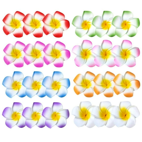 24pcs 2.5 Inch Hawaiian Flower Hair Clips,Hawaii Plumeria Hair Clip Beach Flower Headpieces for Wedding Party Sports & Outdoor