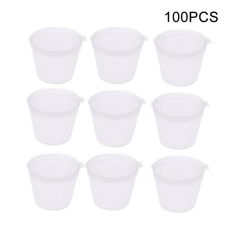 Mini 50ml Plastic Cup with Attached lid, Small Size Plastic Container for  Food Storage