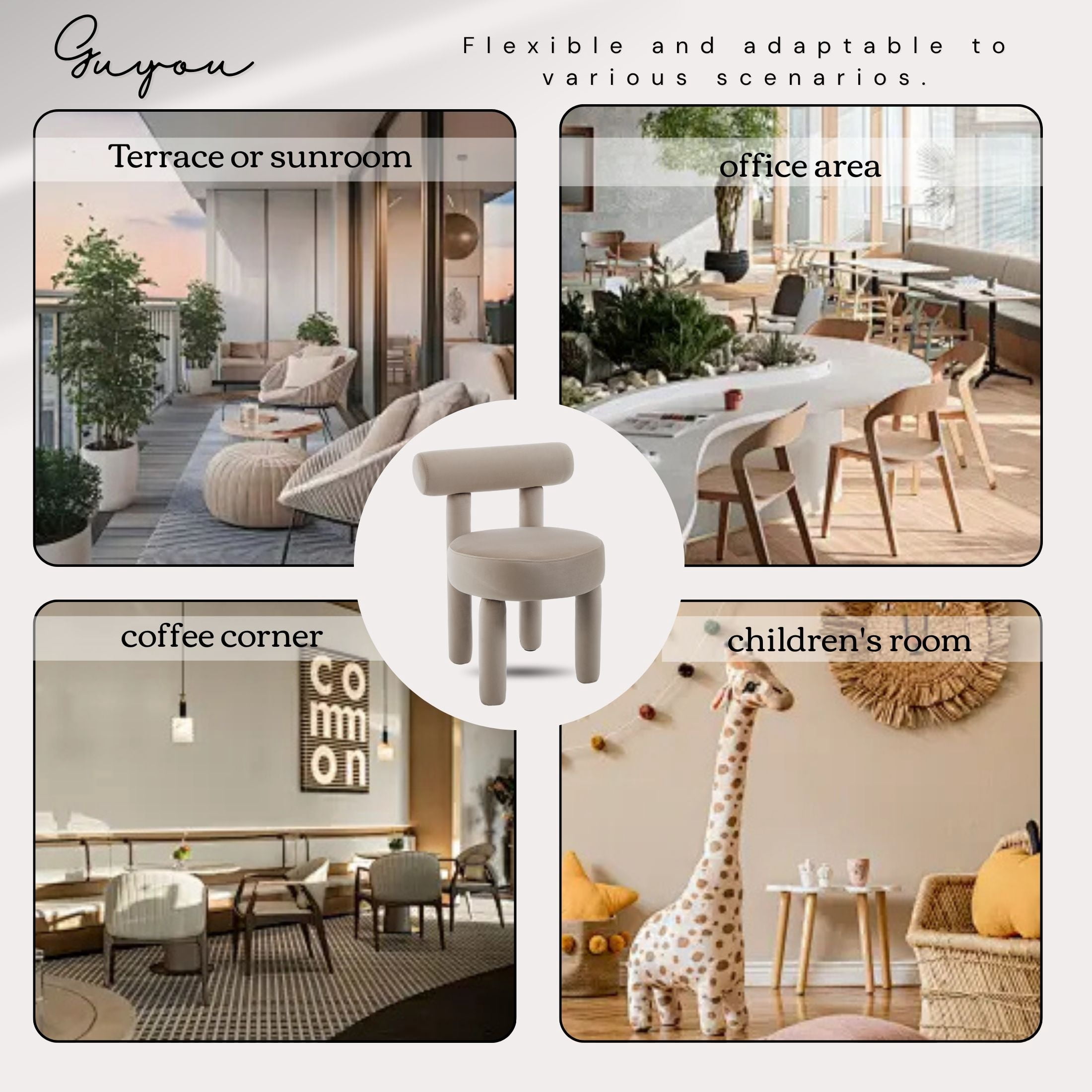 Guyou Velvet Dining Chairs - Set of 4, Modern Upholstered Armless Side Chairs with Open Back, 21.5" Wide for Dining Room & Vanity, Khaki