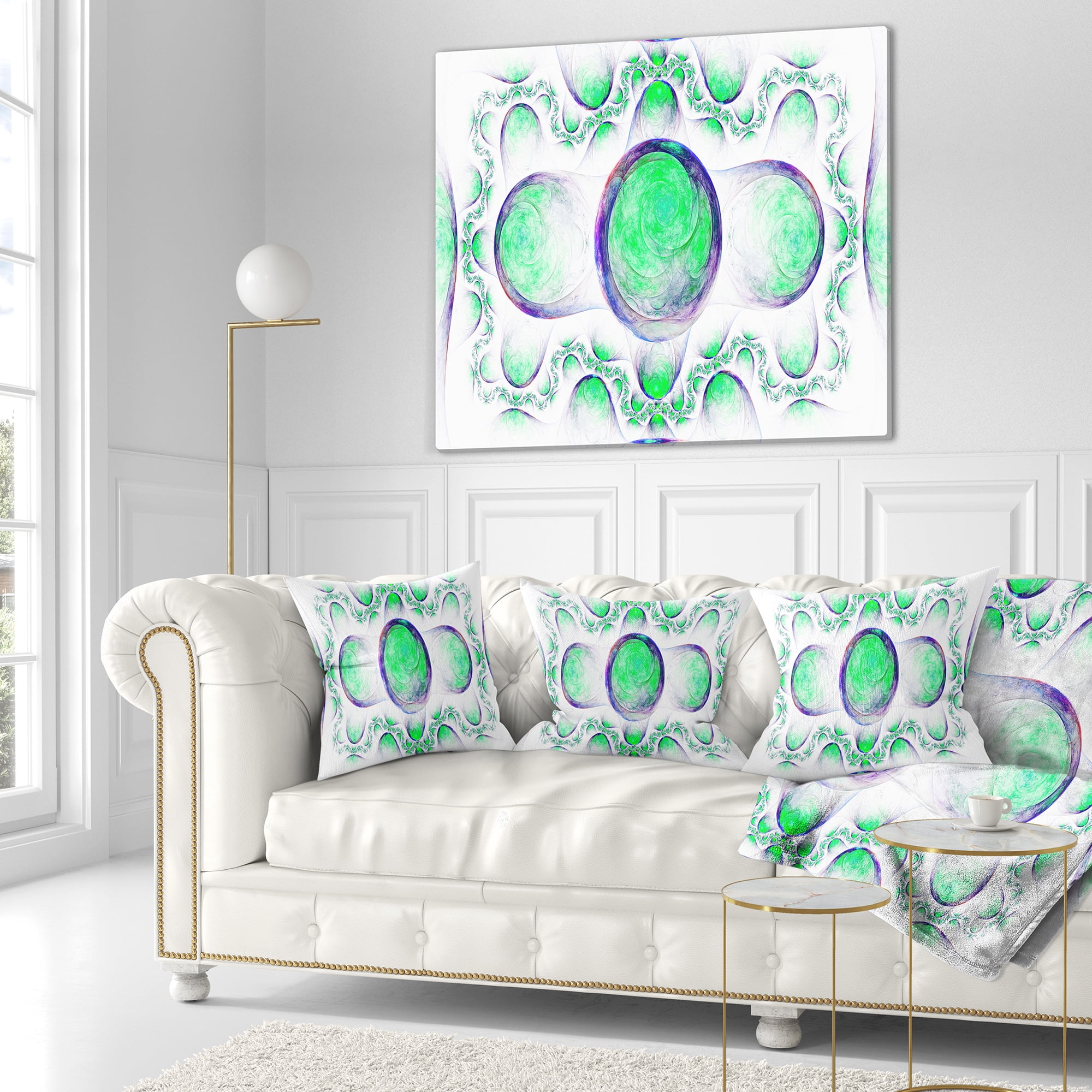Designart Green Exotic Pattern on White - Abstract Throw Pillow - 18x18
