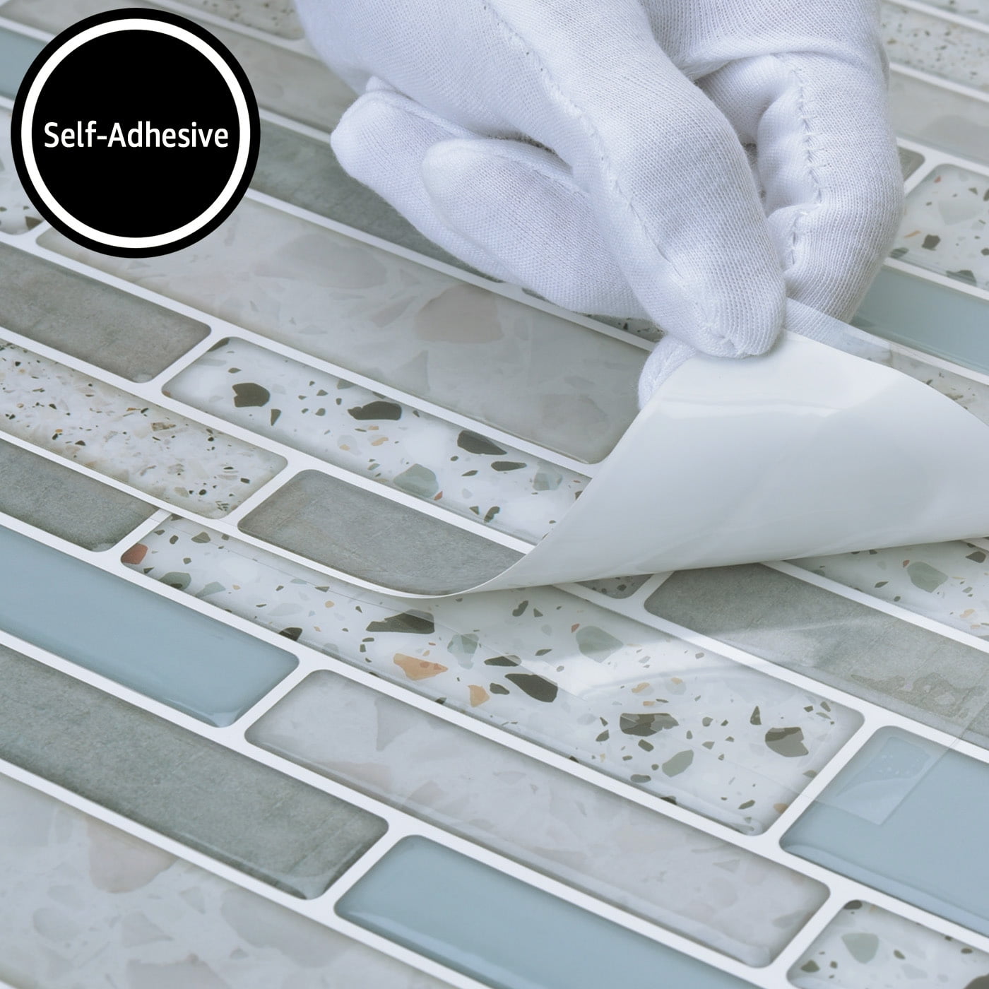 12 in. x 12 in. x 0.06 in. Vinyl Azure Grey Peel and Stick Backsplash Tile for Kitchen/Bathroom (10-Tiles/Pack)
