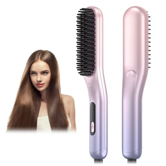 Cordless Hair Straightener Brush, USB Rechargeable Ionic Hot Comb for Frizz-Free, Silky Hair, 3 Heat Settings, Portable Styling Tool for Travel & On-the-Go Touch-Ups (Pink/Purple Gradient)