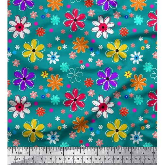 Soimoi Green Viscose Chiffon Fabric Flower Artistic Printed Craft Fabric by the Yard 42 Inch Wide