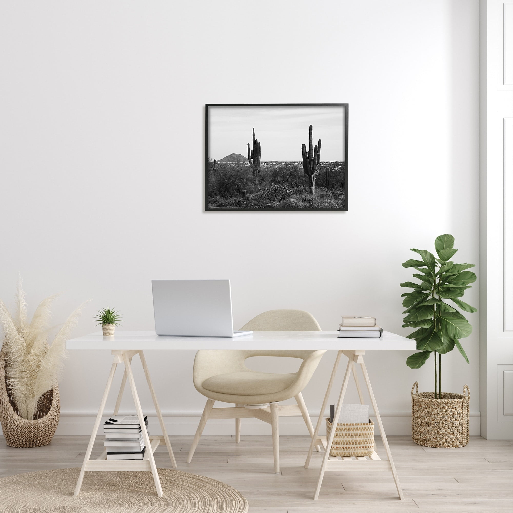 Stupell Industries Desert Cactus Arid Vegetation Monochrome Nature Photography Photograph Black Framed Art Print Wall Art, Design by Graffitee Studios