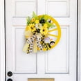 thumbnail image 4 of HJQEQVD Spring Yellow Flower Wreath with Wooden Wagon Wheel - Bow Accent Front Door Decor for Farmhouse Porch Seasonal Decoration Faux Floral Rustic Display, 4 of 9