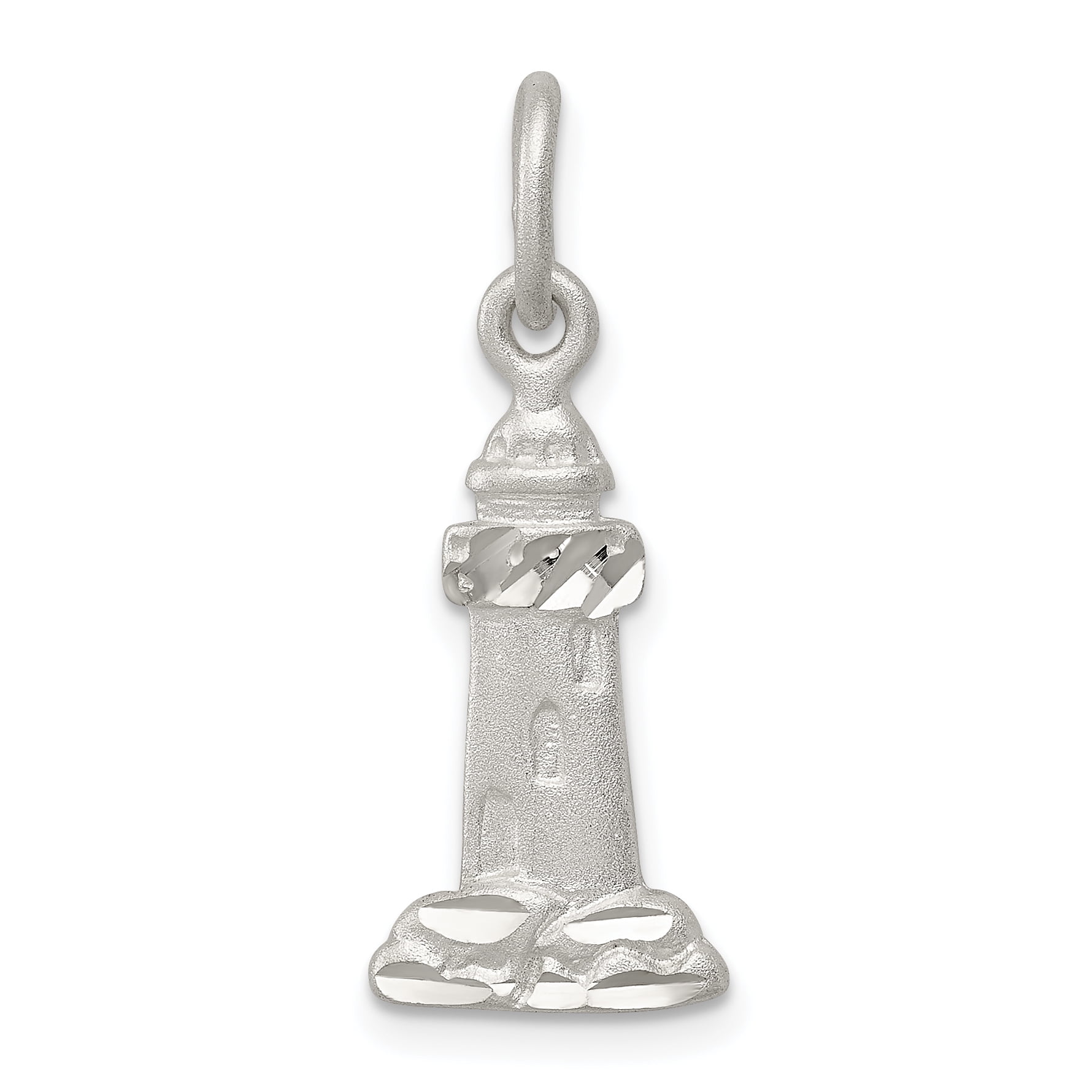 Solid 925 Sterling Silver Lighthouse Pendant Charm 10mm x 18mm