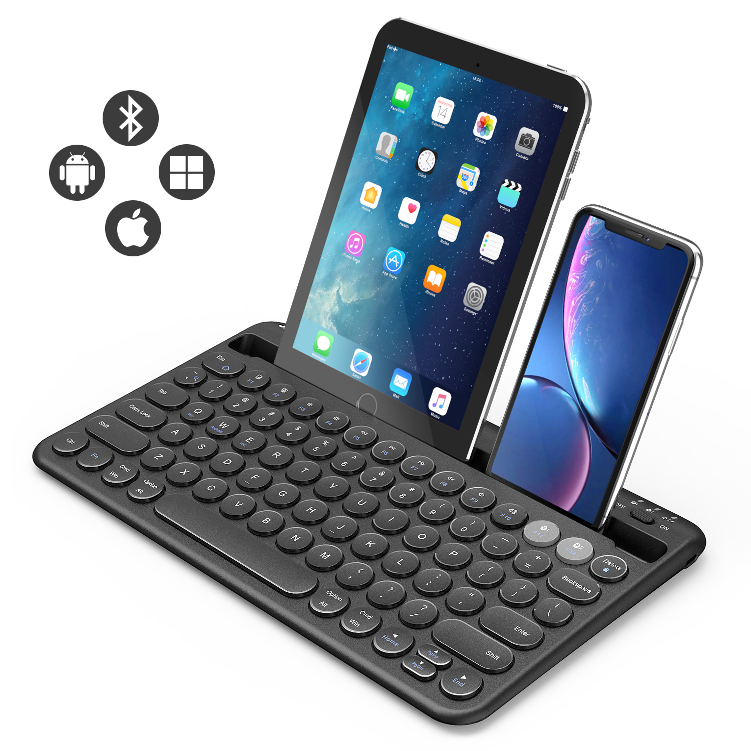 MultiDevice Bluetooth Keyboard, Jelly Comb Rechargeable Wireless Keyboard Switch to 2 Devices