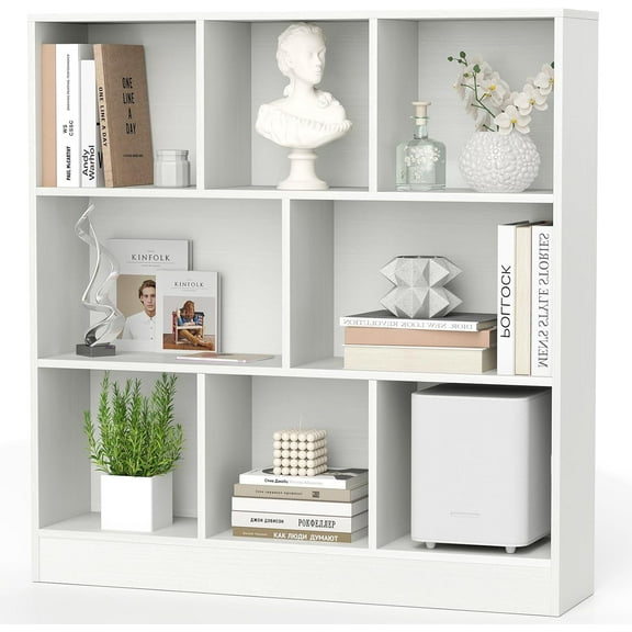 8 Cube Storage Organizer, 4 Tier Open Bookcase, Modern Bookshelves and Bookcases, 41" Floor Standing Wooden Display Bookshelf for Living Room Bedroom Office (White)