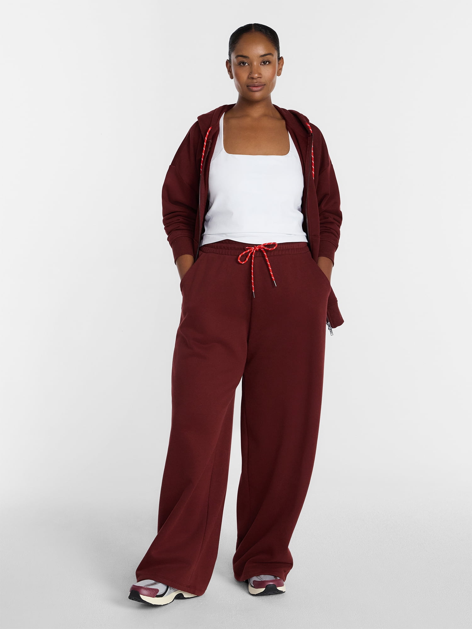 Athletic Works Women's Wide Leg Fleece Pants, 30'' Inseam, Sizes XS-XXXL