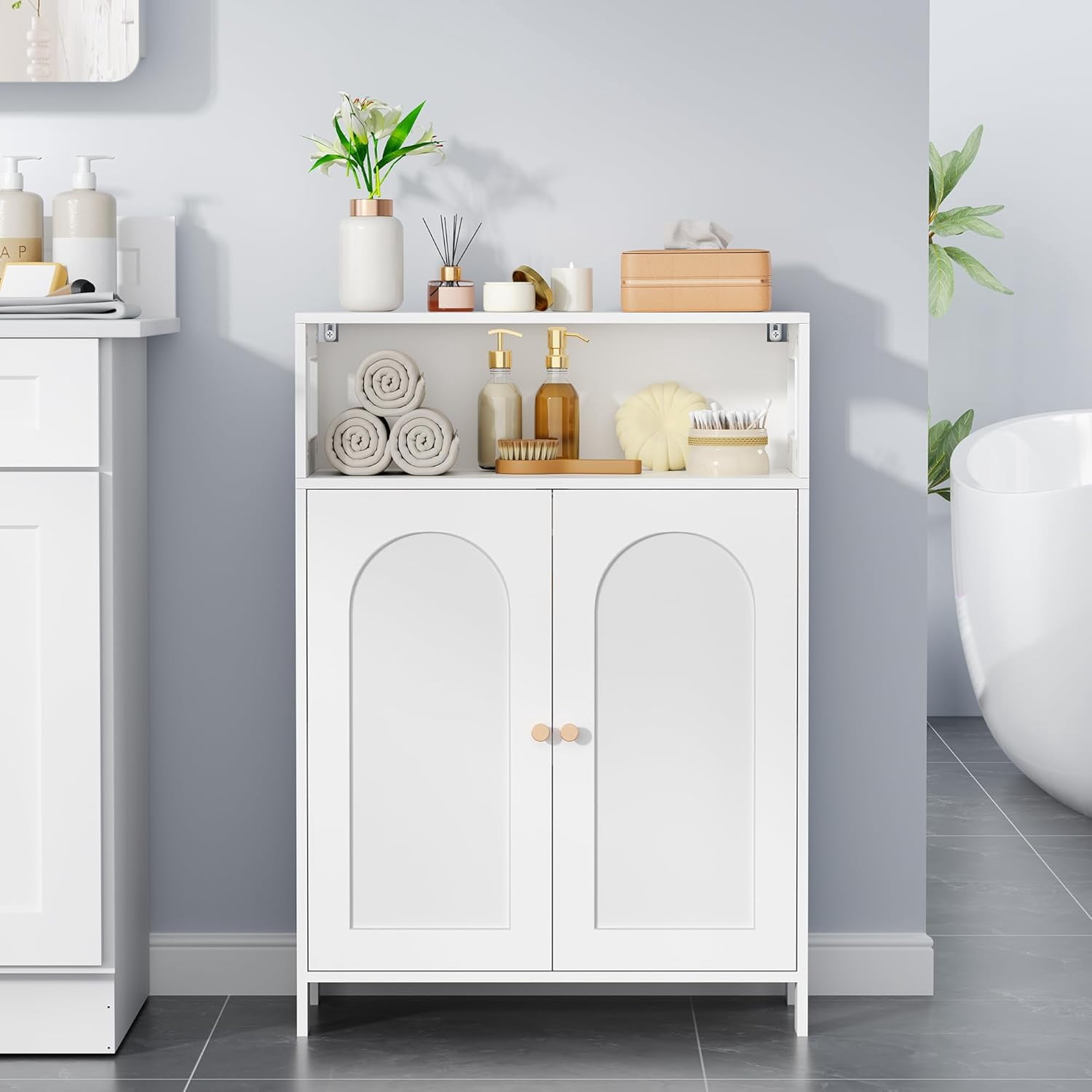 Bathroom Storage Cabinet, Bathroom Floor Storage Cabinet, Freestanding Bathroom Cabinet with Double Doors and Adjustable Shelves, White 11.8" D x 23.6" W x 33.5" H YYG12W