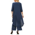thumbnail image 3 of Women's 2 Piece Chiffon Sets Summer Dressy Pantsuits High Low Top Pants Set Formal Wedding Guest Outfit S Dark Blue, 3 of 6