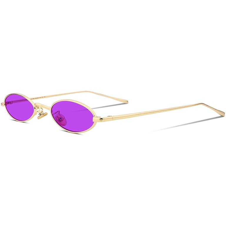 FEISEDY Vintage Small Sunglasses Oval Slender Metal Frame 