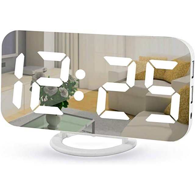 Reloj despertador digital, relojes electrónicos con espejo LED de 7", con 2 canales USB