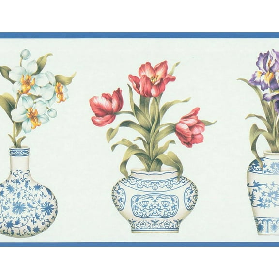 879165 Botanical Flowers in Vase Wallpaper Border FDB03082