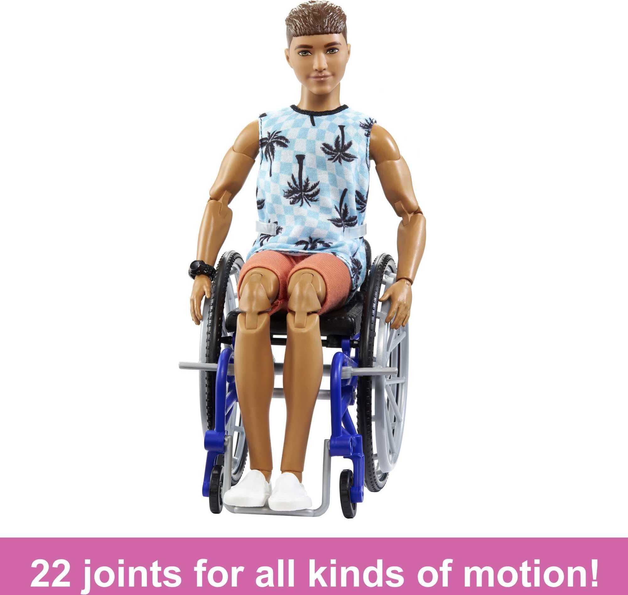 Barbie Ken Fashionistas Doll #195 with Wheelchair and Ramp, Beach Shirt and Accessories
