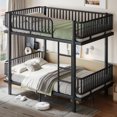 thumbnail image 3 of Leumius Full over Full Bunk Bed Frame with Ladders & Guardrails, Metal Bunk Bed Frame with Upgraded Safety Round-Pipe Design, Can Transformed into 2 Platform Bed for Teens Adults Black, 3 of 9