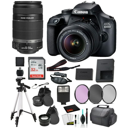 Canon EOS 4000D (Rebel T100) EF-S 18-55mm EF-S 55-250mm Lens Bundle ?SanDisk 32