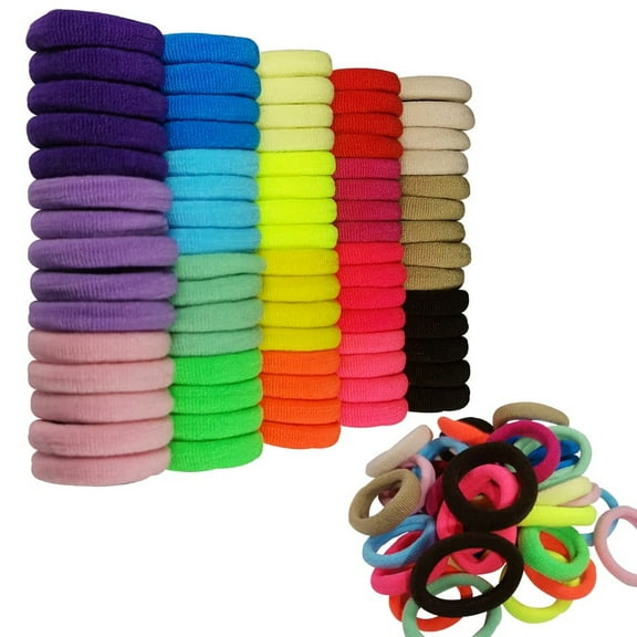 Multicolor Seamless Hair Bands,Soft Hair Elastics,Small Ponytail Holders,Cotton Elastic Hair Ties,No Crease No Damage Hair Accessories,for Baby Girls Hair Set of 100