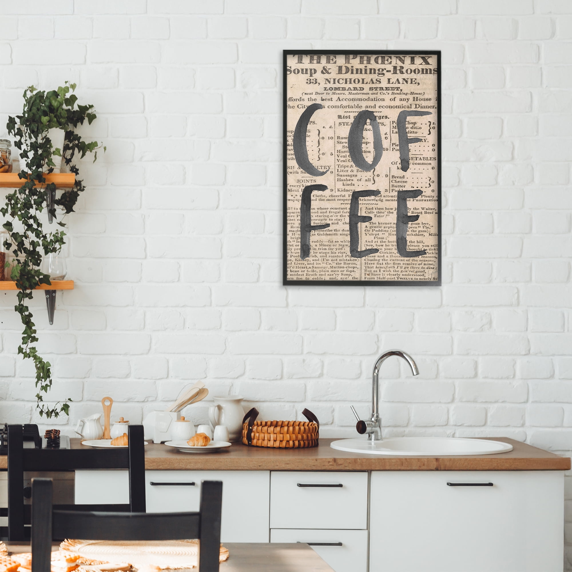 Stupell Industries Vintage Coffee Newspaper Black Framed Giclee Art, design by Lucille Price