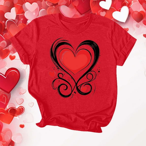 Riecok Valentine's Day Short Sleeve Blouses for Kid Dressy Crewneck Toddler Kids Girls Comfortable Shirt Kids Clothes Toddler Kids Girls Summer Tops Red M