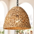 thumbnail image 6 of LNC Holophankton Matte Black with Natural Brown Rattan Modern Bell Hanging Pendant Light, 6 of 16