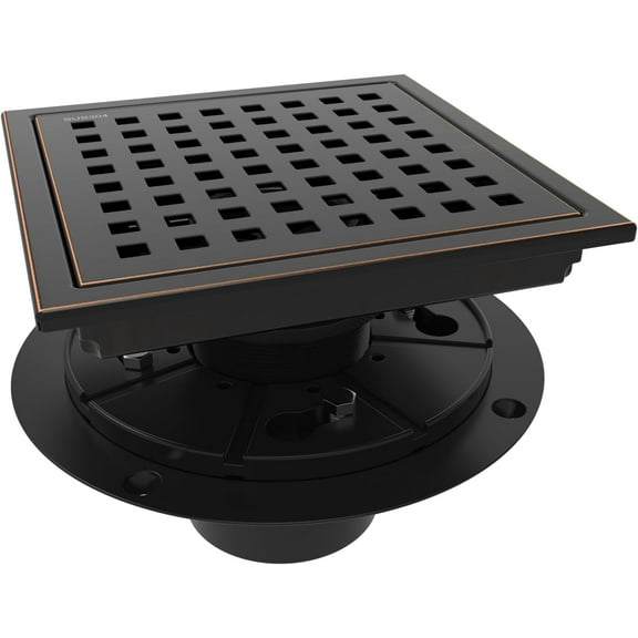 6 Inch Square Shower Floor Drain with Flange,Quadrato Pattern Grate Removable,Food-Grade SUS 304 Stainless Steel,Watermark&CUPC Certified,Oil Rubbed Bronze