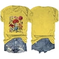 thumbnail image 4 of Blusas de Verano de las Mujeres Flor Impresa Cuello Redondo Manga Corta Superior, Verano Superior de las Mujeres, 4 of 8