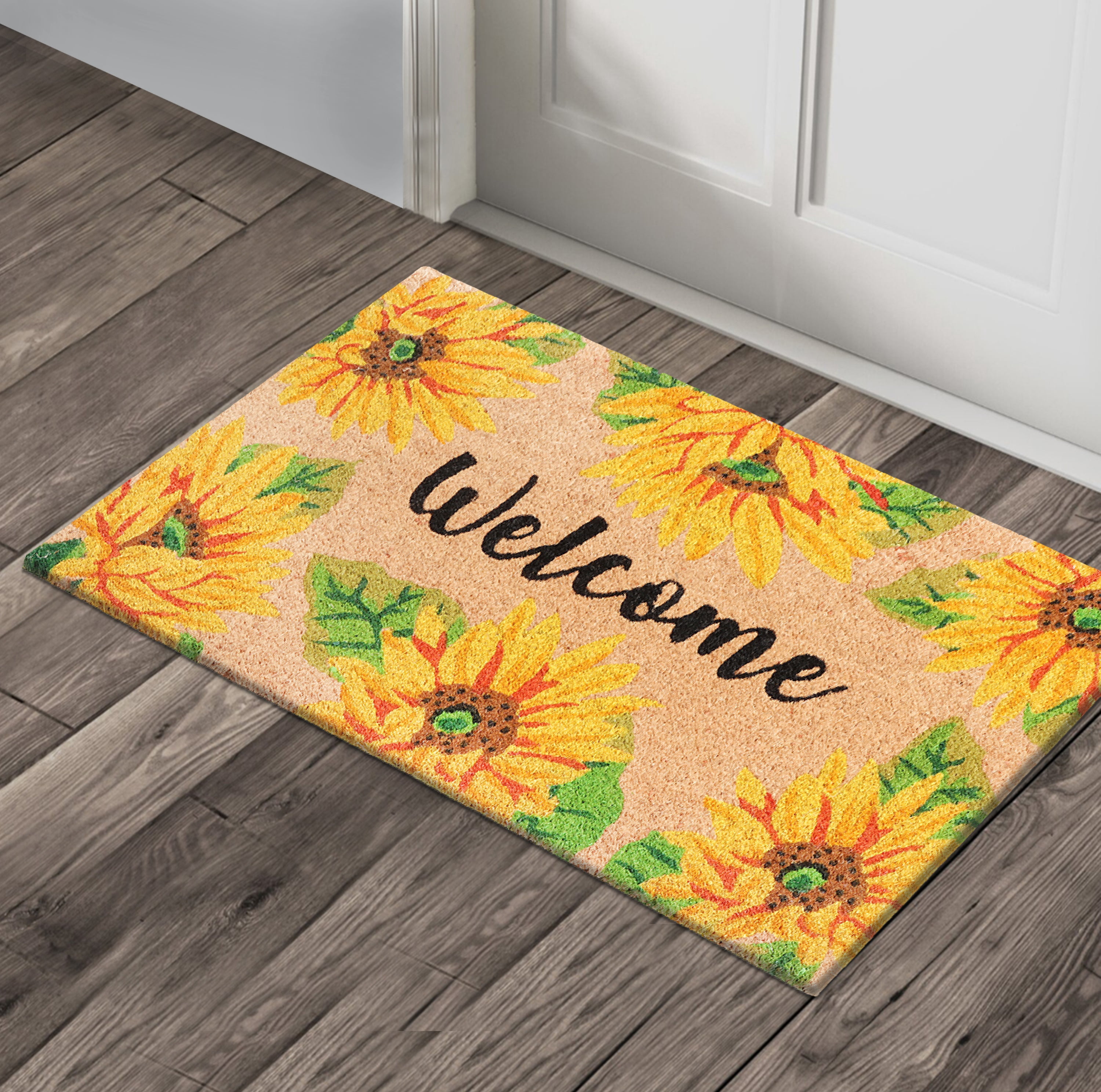 A1HC Natural Coco Coir Doormat, Spring Sunflower, 18"x30", Durable Outdoor Welcome Mat, Non-Slip, Easy to Clean, Pet Friendly