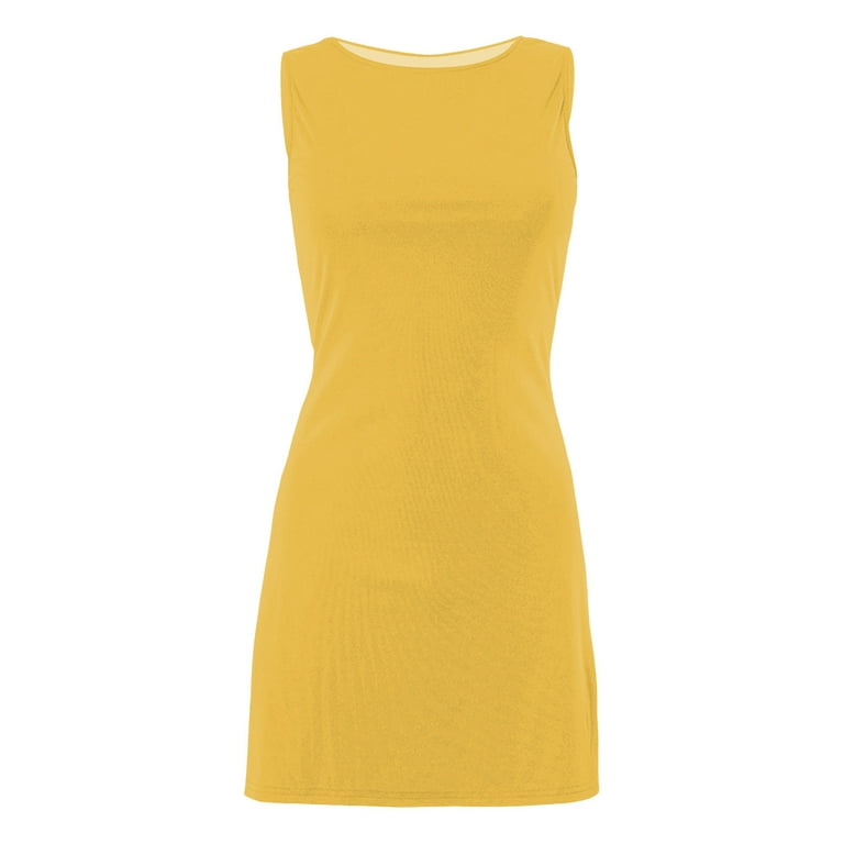 Huesdet Women's Tank Dress Sexy Bodycon Mini Dress Sleeveless Crew Neck  Club Party Short Dresses(Yellow,XL) - Walmart.com
