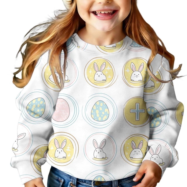 Chandails de Pâques pour Enfants, Chandail en Molleton à Manches Longues pour Garçons et Filles, Chandail Décontracté à Col Rond pour Fêtes Printanières, Haut de Superposition pour Tout-Petits et Jeunes
