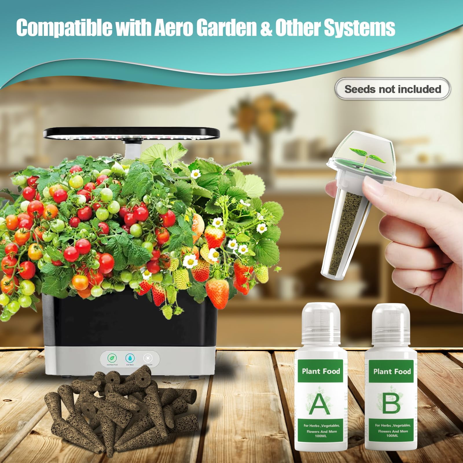 128 pcs Seed Pod Kit for MVR1&nbsp;Aerogarden, Grow Kit for Indoor Hydroponics Growing System, Hydroponics Supplies with 50 Grow Sponges, a&b Nutrient Plant Food, 50 Pod Labels, 12 Plant Baskets Domes