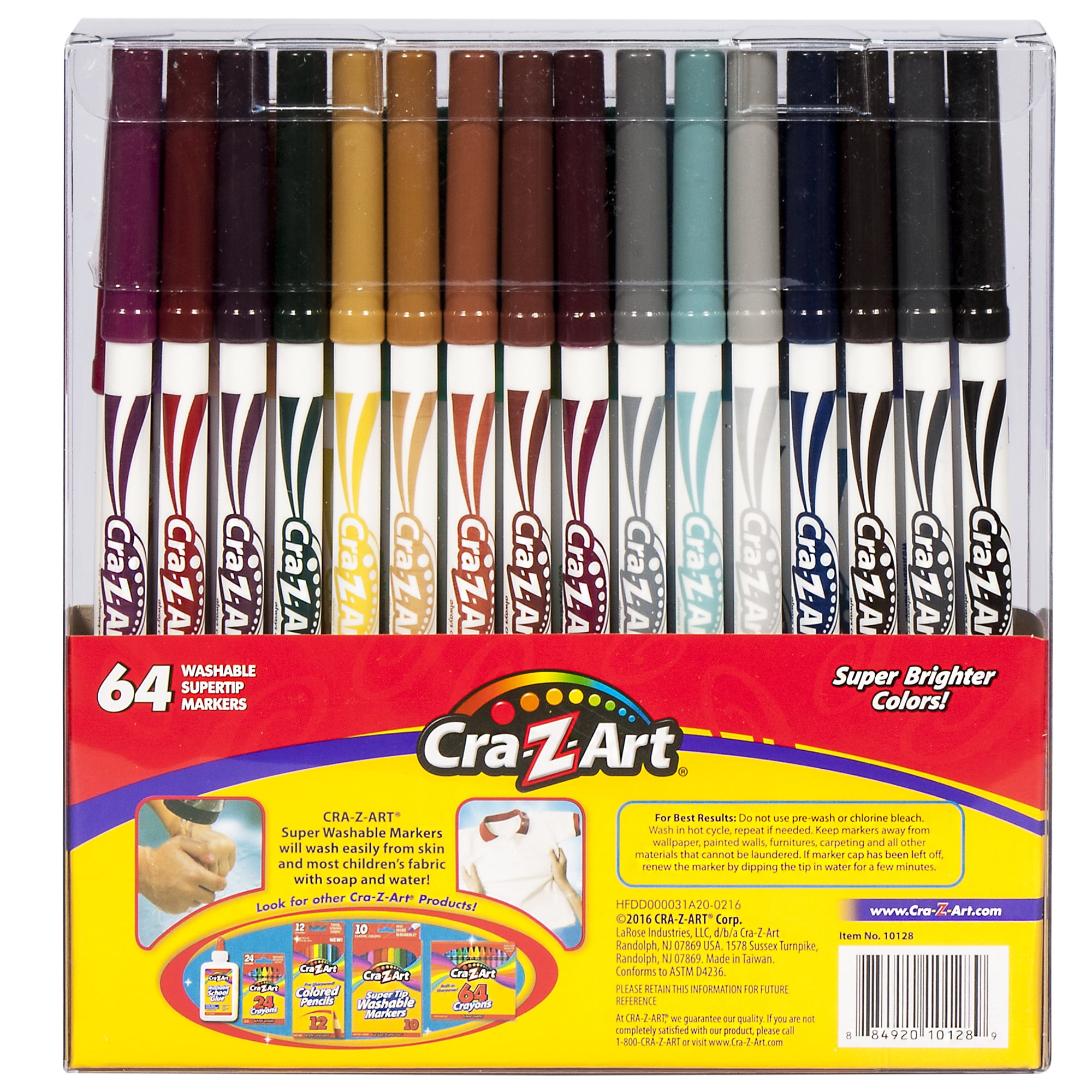 Cra-Z-Art Washable Markers, Broad Bullet Tip, 64 Assorted Colors
