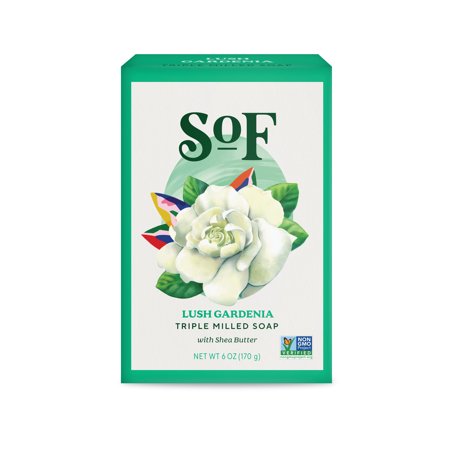 SoF Triple Milled Bar Soap - With Coconut Oil & Organic Shea Butter- Vegan & Non GMO- Free From Phthalates, Sulfates & Parabens- Lush Gardenia - 6 oz Bar