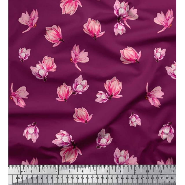 Soimoi Velvet Fabric Magnolia Floral Print Fabric by The Yard 58 Inch Wide
