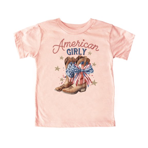American Girl Western Shirt for Youth and Toddler Girls Patriotic Country Tee Peach Shirt 18 Months