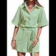 thumbnail image 1 of Mono Corto Informal de Verano A Rayas para Mujer, de Corta, con Botones y Cinturón, con Cintura Elástica. Verde M, 1 of 9