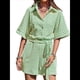 thumbnail image 1 of Mono Corto Informal de Verano A Rayas para Mujer, de Corta, con Botones y Cinturón, con Cintura Elástica. Verde XL, 1 of 9