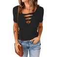 thumbnail image 1 of Camiseta con cuello en V para mujer, camiseta de manga corta con escote en V para mujer, camiseta informal de verano, materiales ecológicos, 1 of 9