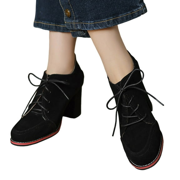 Dress Combat Ankle Booties for Women Ladies Black Brown Suede Fashion Lace up Chunky High Heels Short Boots