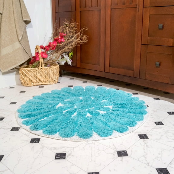 Chesapeake Merchandising, Inc Chesapeake Bursting Flower  2 pc. Round Bath Rug Set (24" & 30") Bursting Flower White / Aqua