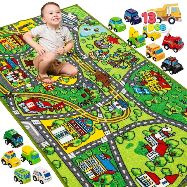 Juego de alfombrillas JOYIN con 12 coches retráctiles para niños a partir de 3 años