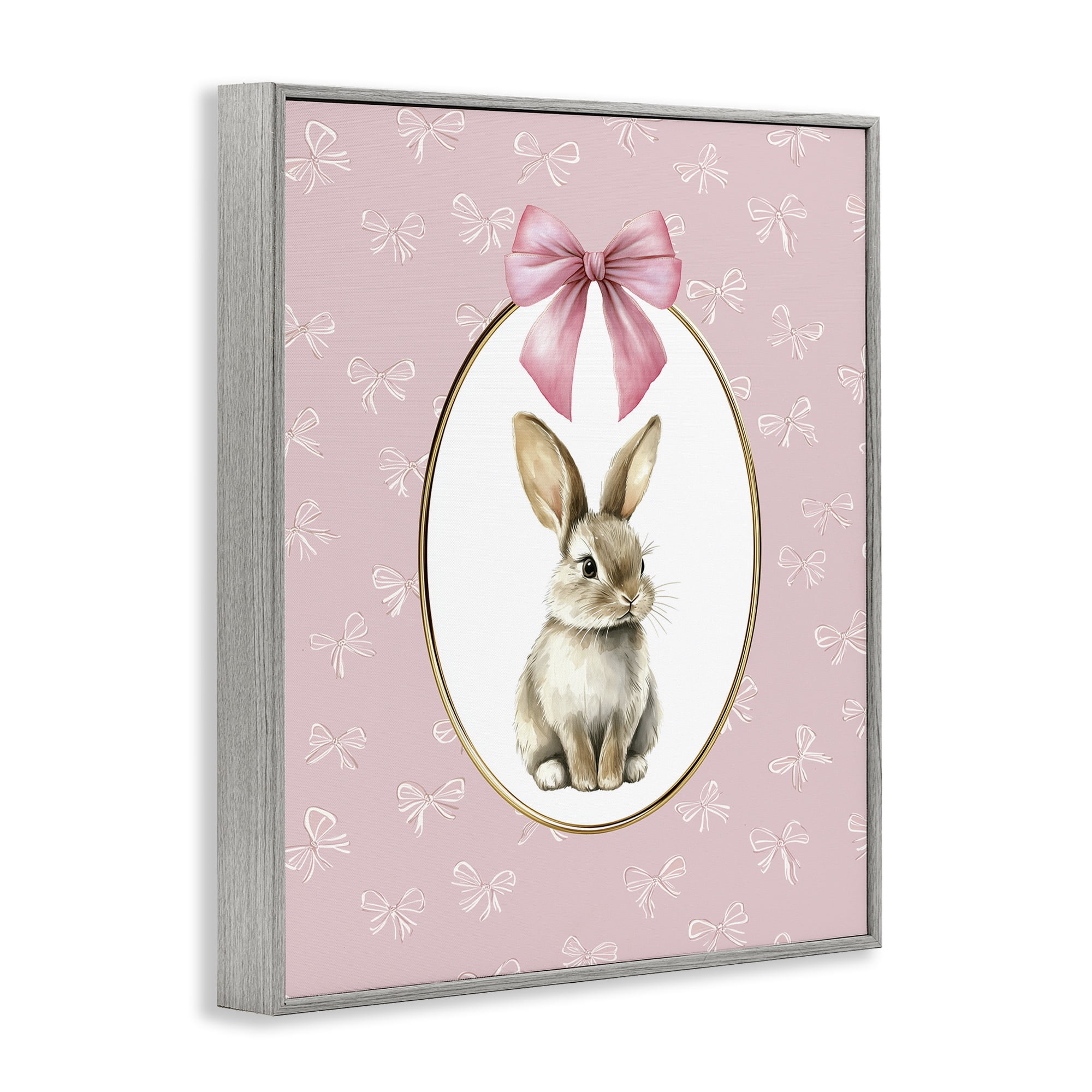 Stupell Industries Ribbon Border Bunny Gray Framed Giclee Art, design by Christine Simpson Art